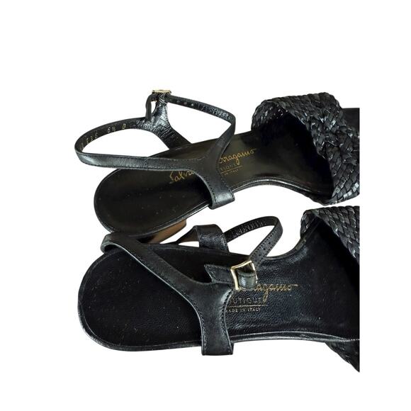 Salvatore Ferragamo Black Leather Braided Strap Sandals Size 6.5 B - Picture 7 of 10